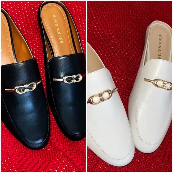 Coach Black and White Leather Loafers with Gold Detail - Picture 1 of 4